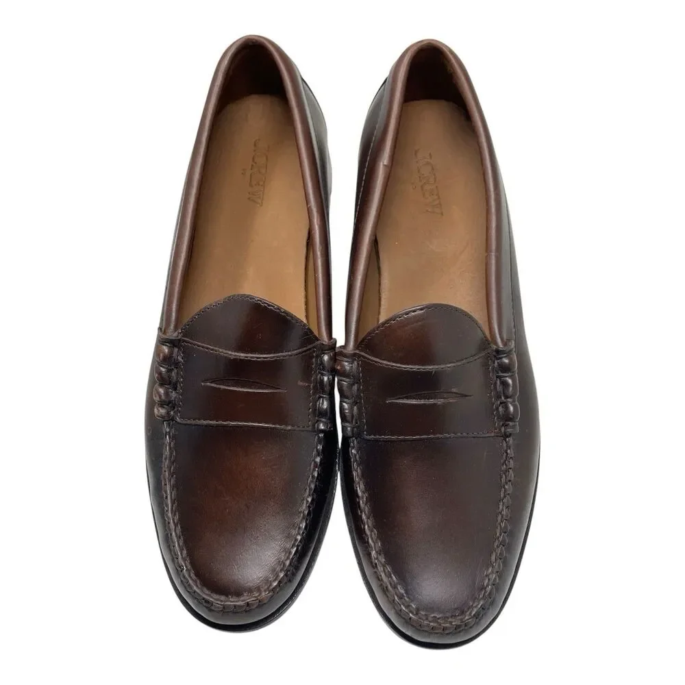 J Crew Penny Loafers Mens 9.5 Brown Leather Sole Business Preppy Luxury Shoes